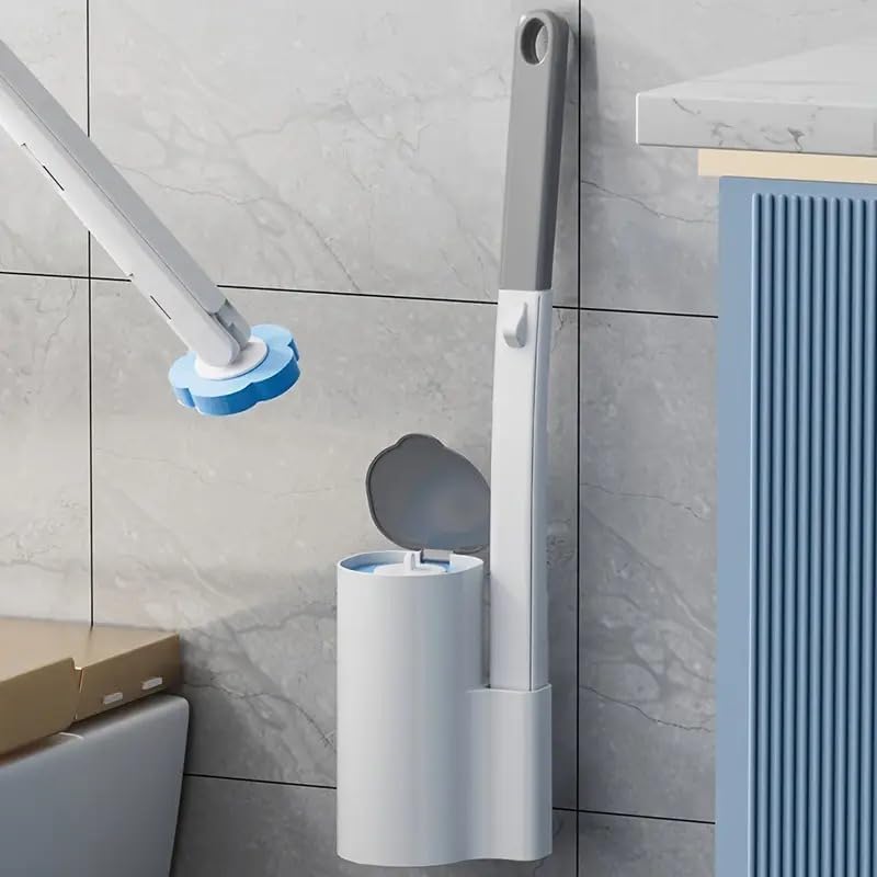 Toilet Brush Set with 6 Replacement Sponge Heads, with detergent, Disposable Wall-mounted toilet cleaning system with 6/18/32 Heads