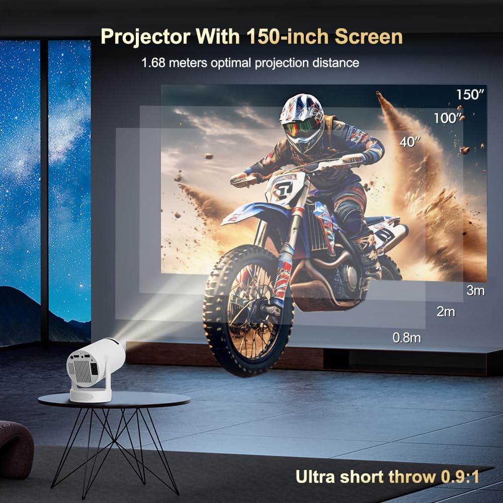 Projector, Portable Mini Projector with WiFi 6 and Bluetooth 5.0, Smart Projector 4K 1080P Support, 280 ANSI Lumens, Auto Keystone Video Projector for Bedroom Home Outdoors (White)