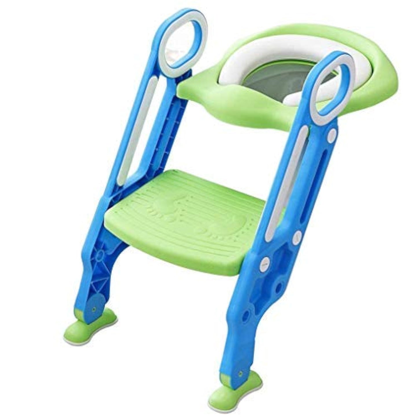 PRIMEX PRO Toddler Toilet Ladder Seat - Adjustable Potty-Training Seat, Soft Cushion Seat and Anti-Slip Steps Design - Easy to Install Portable Children Potty Training Chair (Green-blue)