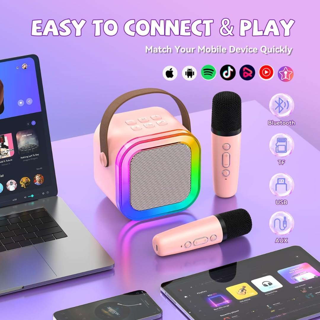 Karaoke Machine 2 Microphones, Birthday Gifts for Girls Toys Age 3-15 Year Old Girls Gifts Kids Microphone Toys for 3-12 Year Old Girls Birthday Presents Easter Gifts for Kids