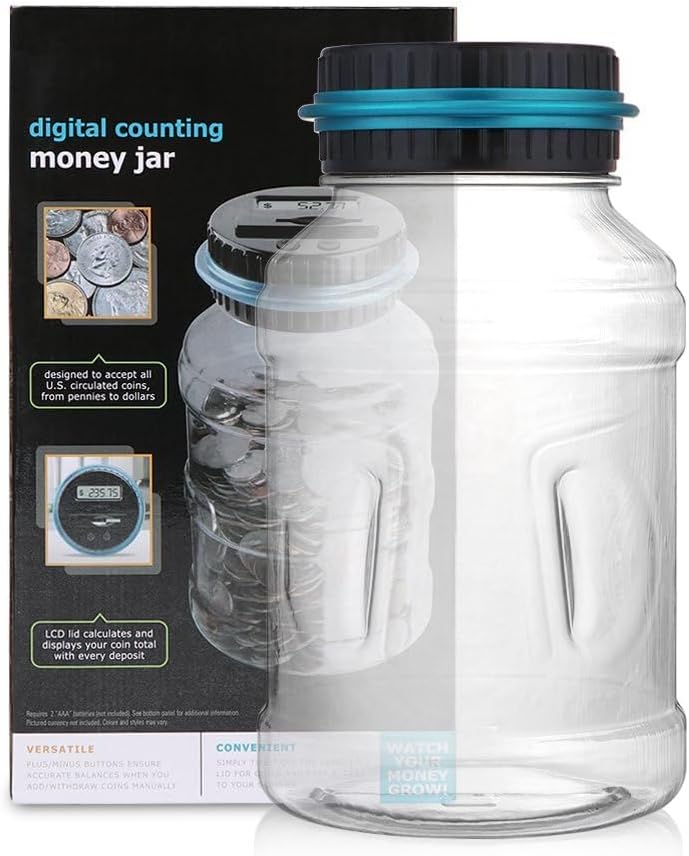 PRIMEX PRO Digital Saving Money Box UK Coins Automatic Counting - Large Capacity Transparent Money Saving Jar with LCD Display, Coin Money Bank Piggy Bank Gift for Kids and Adult (big size)