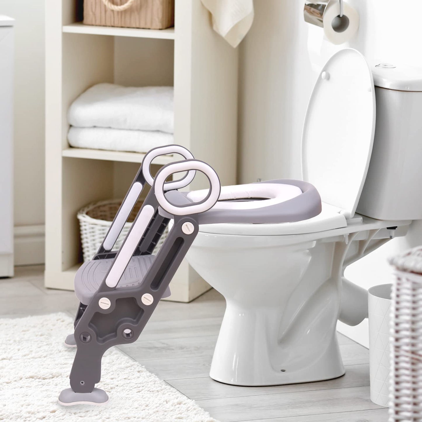 PRIMEX PRO Toddler Toilet Ladder Seat - Adjustable Potty-Training Seat, Soft Cushion Seat and Anti-Slip Steps Design - Easy to Install Portable Children Potty Training Chair (Green-blue)