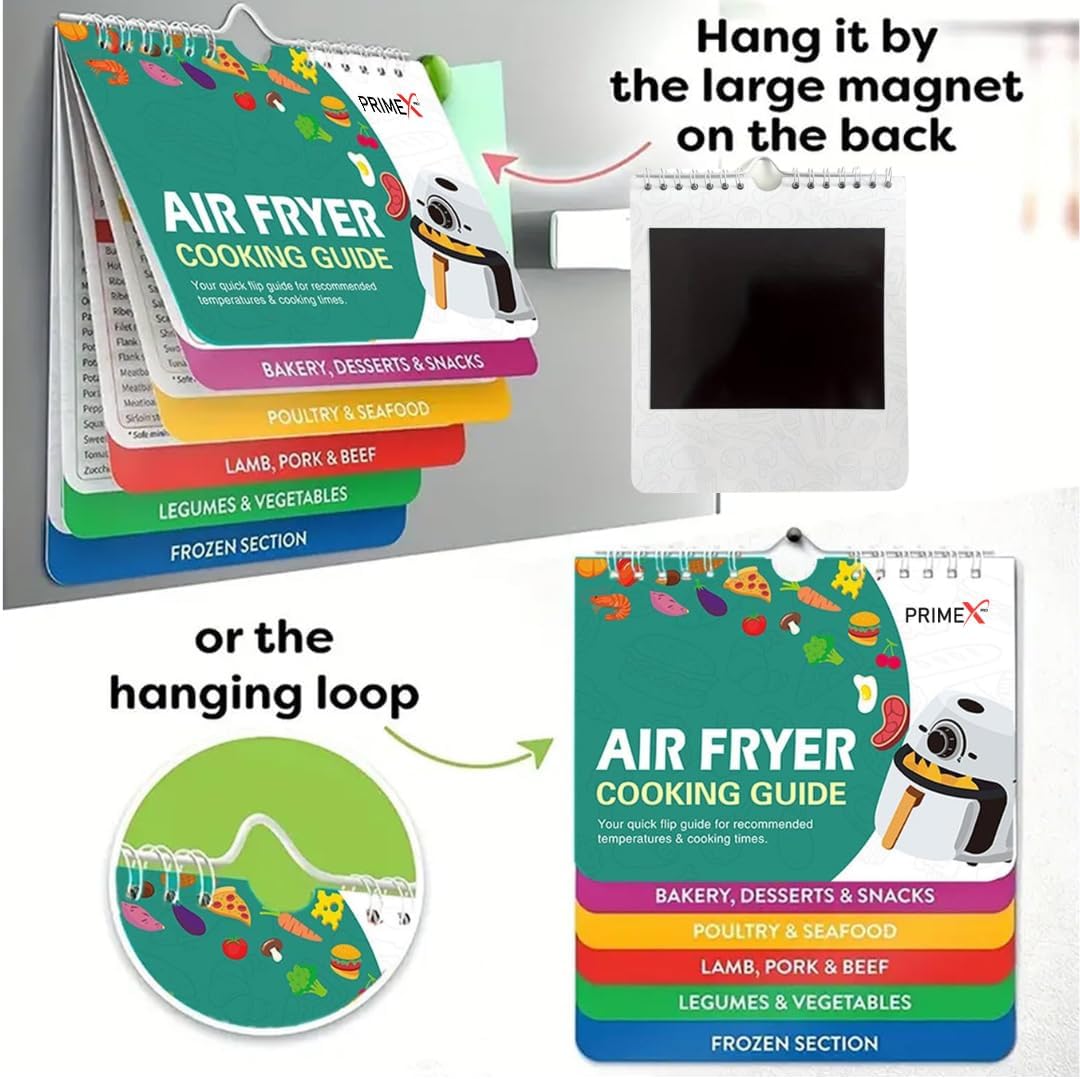 Air Fryer Cooking Guide, Air Fryer Cooking Times & Temperature Conversion Chart UK, Air Fryer Cheat Sheet Magnetic air Fryer Temperature Guide UK.