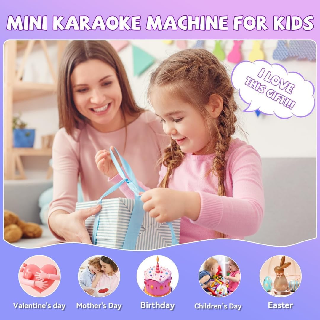 Karaoke Machine 2 Microphones, Birthday Gifts for Girls Toys Age 3-15 Year Old Girls Gifts Kids Microphone Toys for 3-12 Year Old Girls Birthday Presents Easter Gifts for Kids