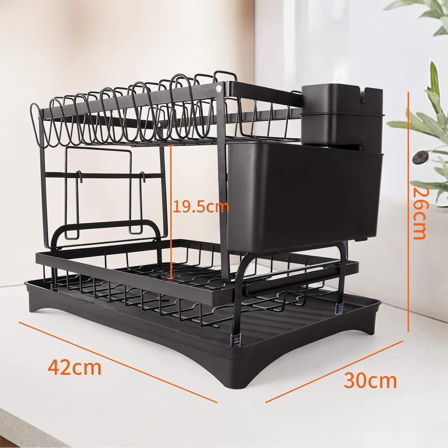 PRIMEX PRO 2 Tier Metal Dish Drainer Rack, Kitchen Sink Dish Rack with Cup Holder, Utensil Holder, Sink Drainer Rack for Kitchen Counter
