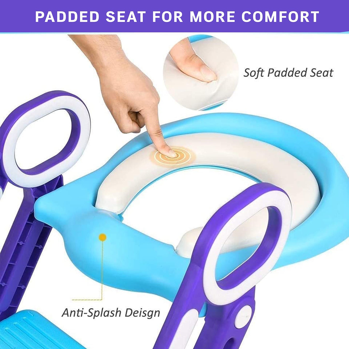 PRIMEX PRO Toddler Toilet Ladder Seat - Adjustable Potty-Training Seat, Soft Cushion Seat and Anti-Slip Steps Design - Easy to Install Portable Children Potty Training Chair (Green-blue)