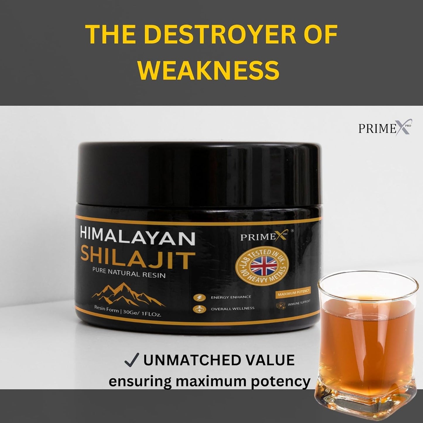 PRIMEX PRO Pure shilajit Resin, High Strength Original Himalayan Shilajit 30g - Gold Grade 100% Pure, Rich in Fulvic & Humic Acid, Minerals, Immune System, Mental Clarity & Stamina Booster