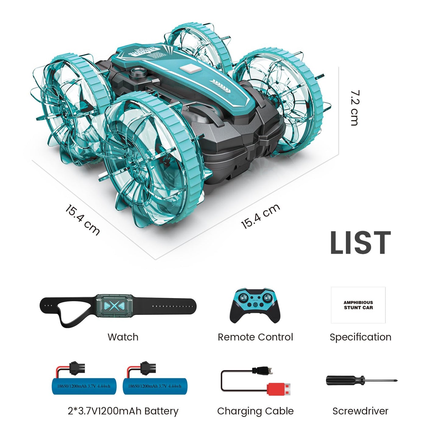 PRIMEX PRO Amphibious Remote Control Cars Boat, 4WD Gesture RC Car with Waterproof Remote Control, All Terrain RC Stunt Car with LED Lights, Pool Toys for Kids Ages 8-12, Kids Toys Gifts for Boys Girls