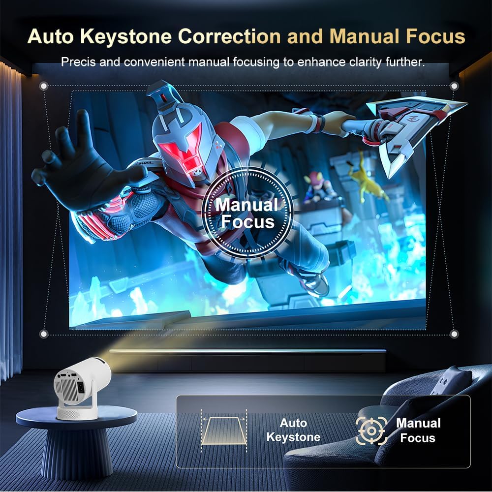 Projector, Portable Mini Projector with WiFi 6 and Bluetooth 5.0, Smart Projector 4K 1080P Support, 280 ANSI Lumens, Auto Keystone Video Projector for Bedroom Home Outdoors (White)