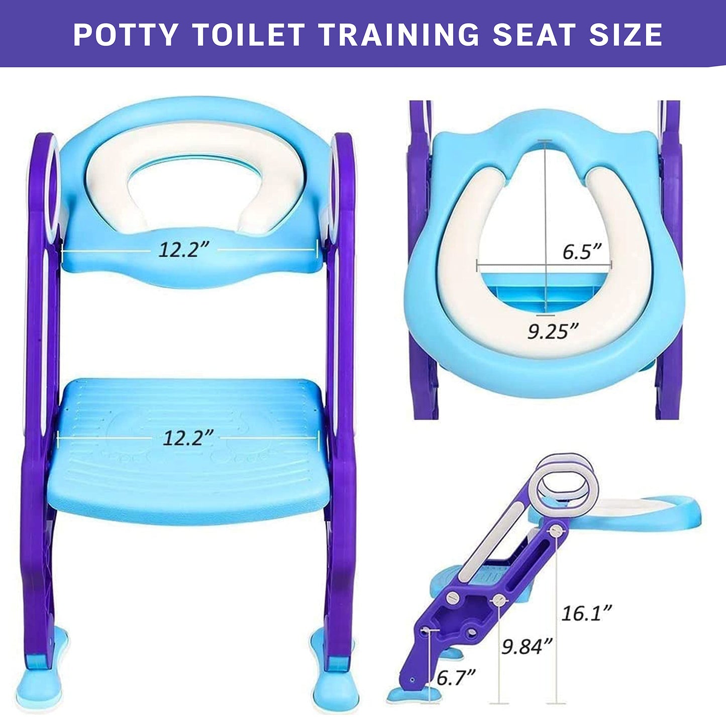 PRIMEX PRO Toddler Toilet Ladder Seat - Adjustable Potty-Training Seat, Soft Cushion Seat and Anti-Slip Steps Design - Easy to Install Portable Children Potty Training Chair (Green-blue)