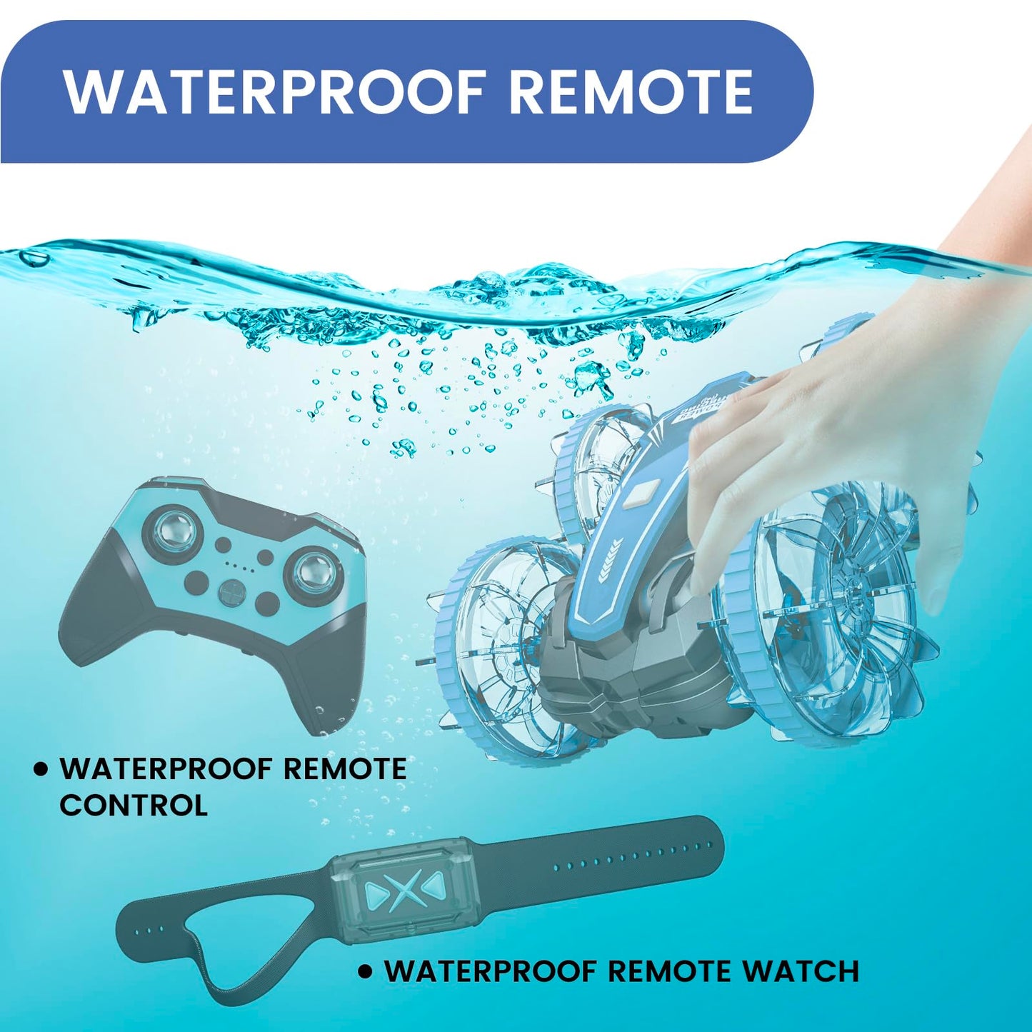 PRIMEX PRO Amphibious Remote Control Cars Boat, 4WD Gesture RC Car with Waterproof Remote Control, All Terrain RC Stunt Car with LED Lights, Pool Toys for Kids Ages 8-12, Kids Toys Gifts for Boys Girls