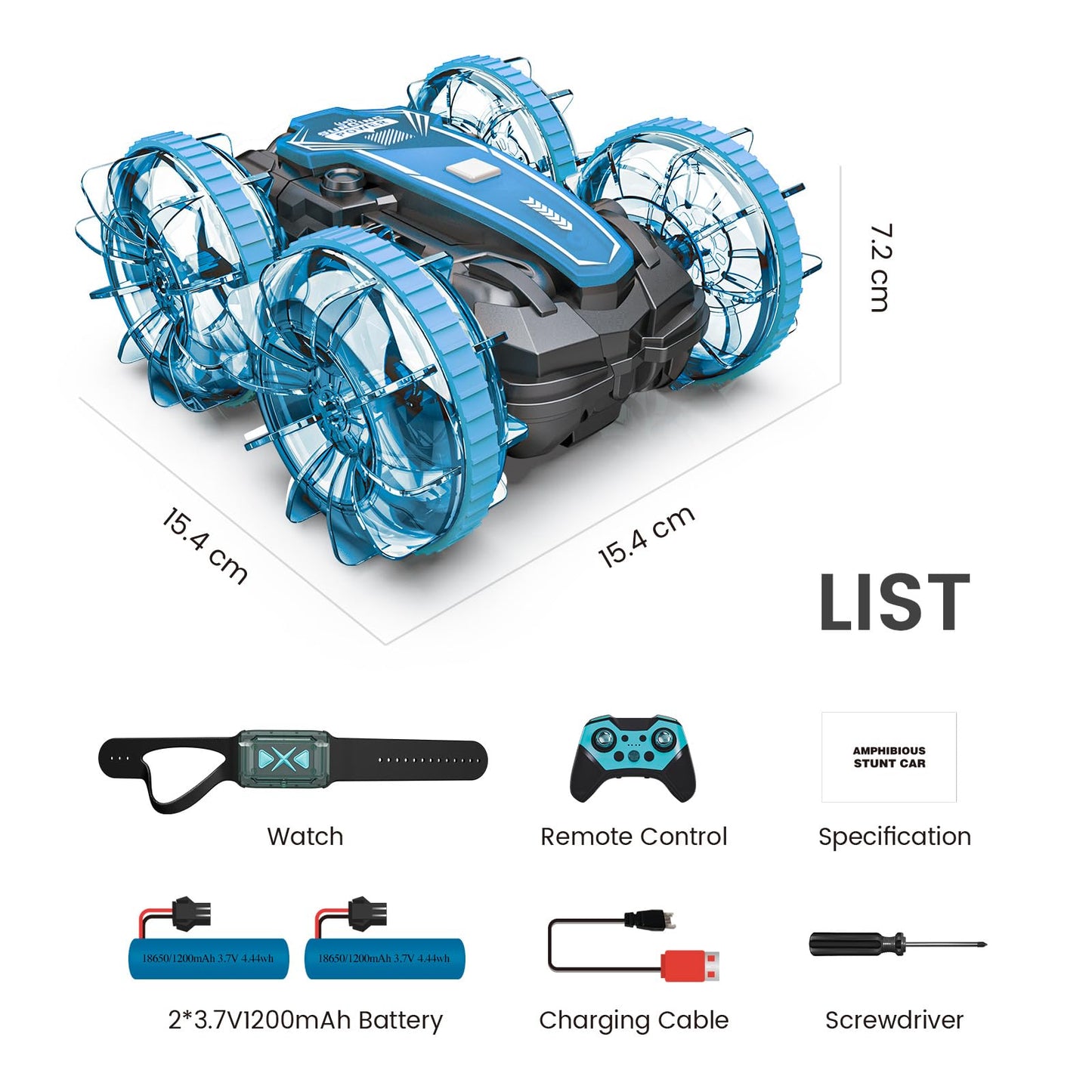 PRIMEX PRO Amphibious Remote Control Cars Boat, 4WD Gesture RC Car with Waterproof Remote Control, All Terrain RC Stunt Car with LED Lights, Pool Toys for Kids Ages 8-12, Kids Toys Gifts for Boys Girls