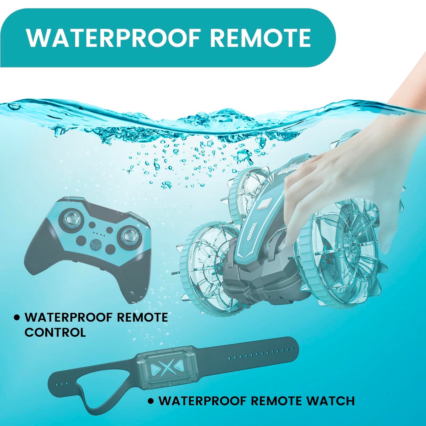 PRIMEX PRO Amphibious Remote Control Cars Boat, 4WD Gesture RC Car with Waterproof Remote Control, All Terrain RC Stunt Car with LED Lights, Pool Toys for Kids Ages 8-12, Kids Toys Gifts for Boys Girls