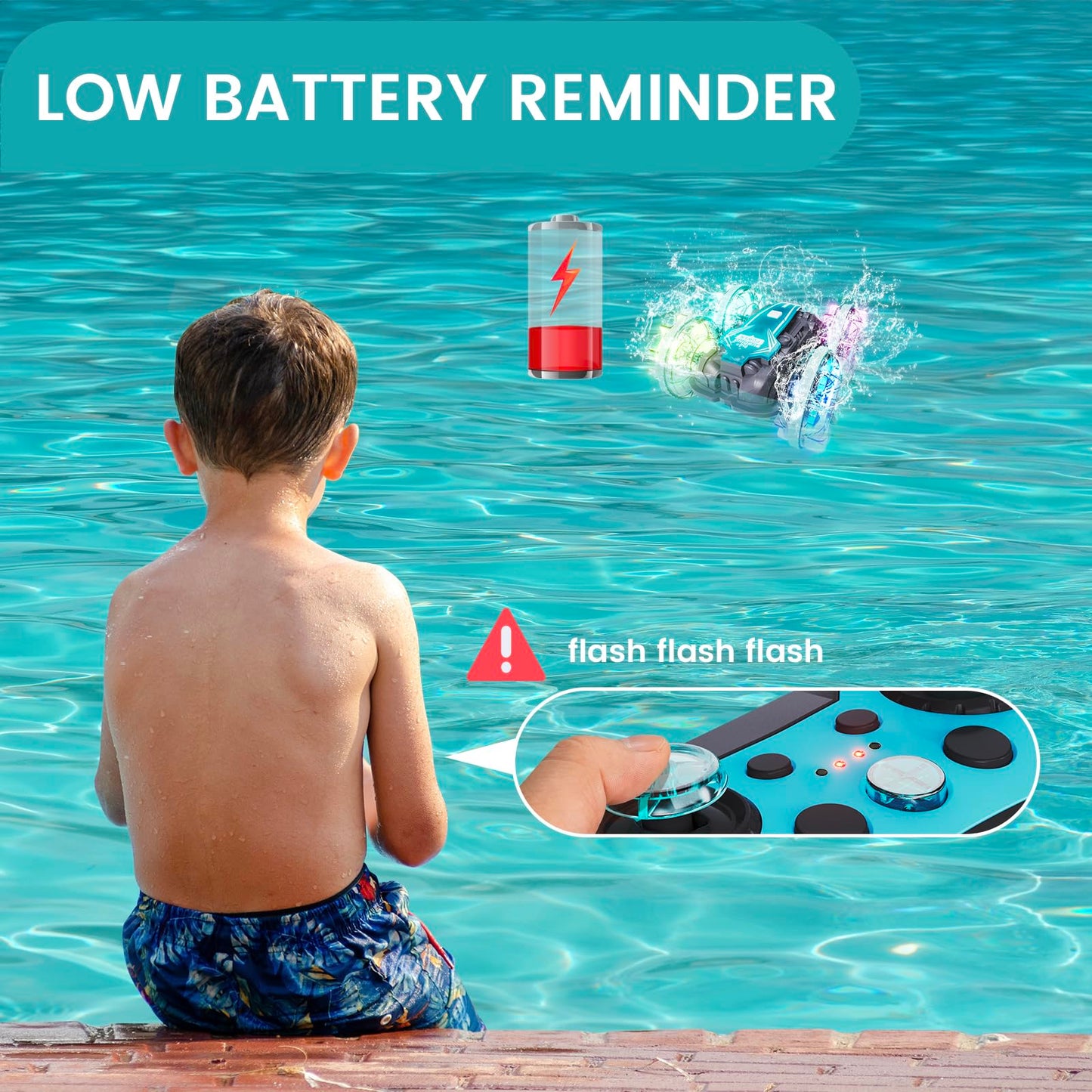 PRIMEX PRO Amphibious Remote Control Cars Boat, 4WD Gesture RC Car with Waterproof Remote Control, All Terrain RC Stunt Car with LED Lights, Pool Toys for Kids Ages 8-12, Kids Toys Gifts for Boys Girls