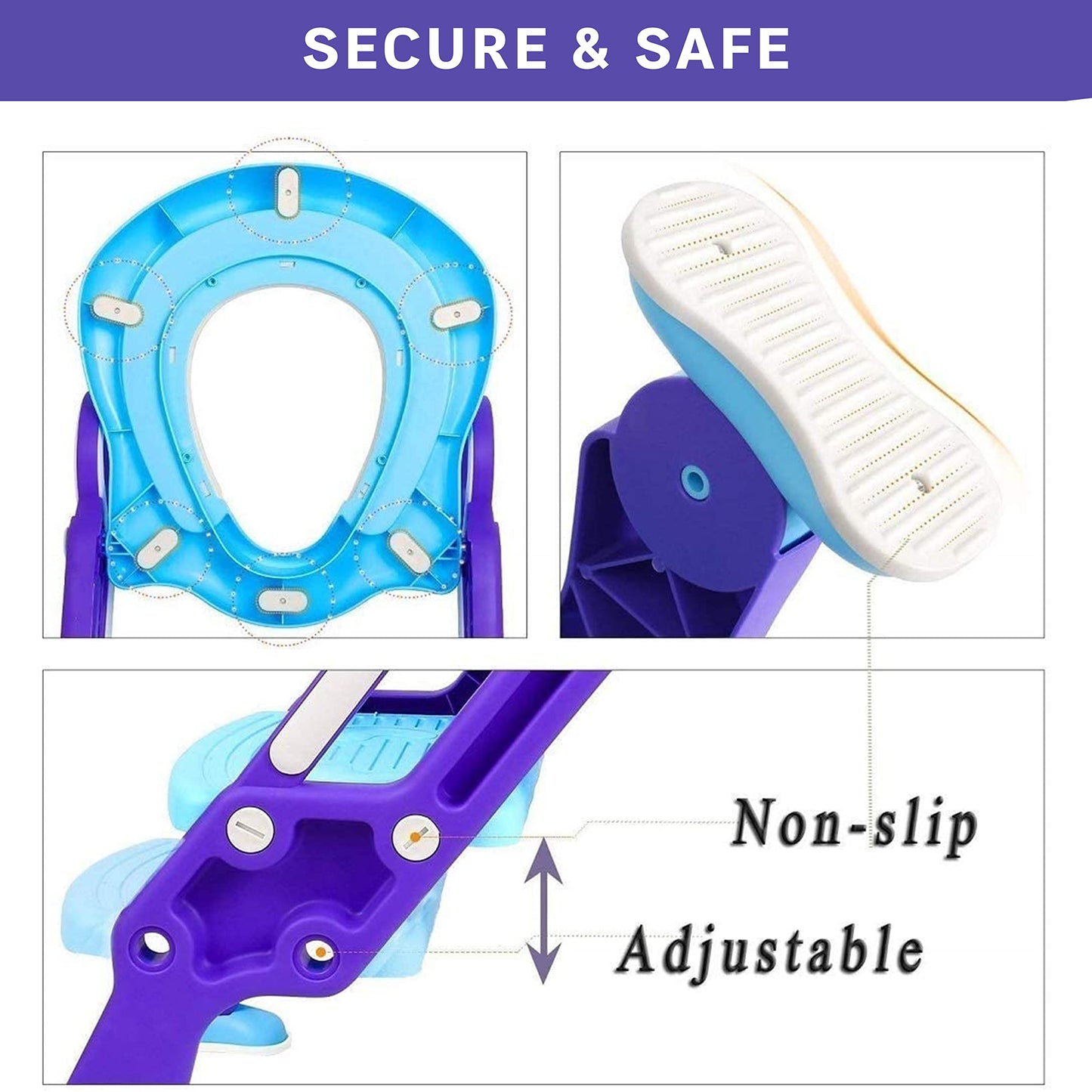 PRIMEX PRO Toddler Toilet Ladder Seat - Adjustable Potty-Training Seat, Soft Cushion Seat and Anti-Slip Steps Design - Easy to Install Portable Children Potty Training Chair (Green-blue)