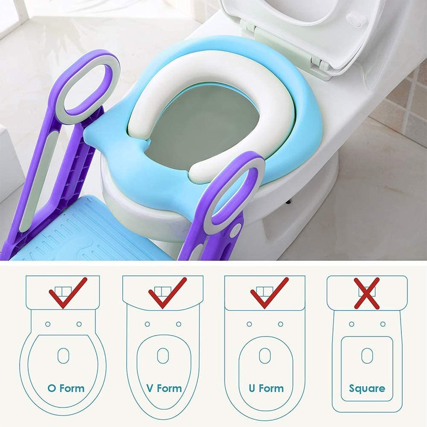 PRIMEX PRO Toddler Toilet Ladder Seat - Adjustable Potty-Training Seat, Soft Cushion Seat and Anti-Slip Steps Design - Easy to Install Portable Children Potty Training Chair (Green-blue)