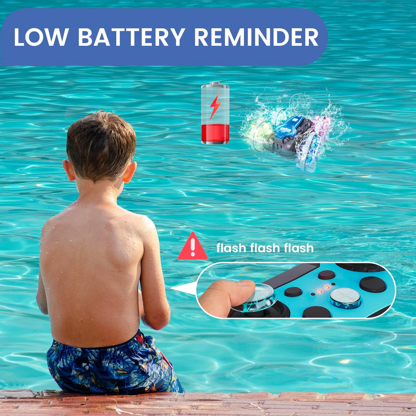 PRIMEX PRO Amphibious Remote Control Cars Boat, 4WD Gesture RC Car with Waterproof Remote Control, All Terrain RC Stunt Car with LED Lights, Pool Toys for Kids Ages 8-12, Kids Toys Gifts for Boys Girls