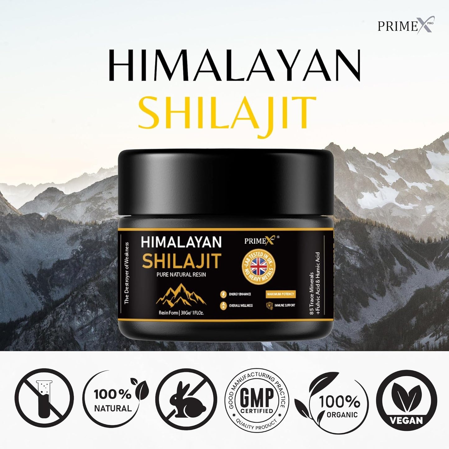 PRIMEX PRO Pure shilajit Resin, High Strength Original Himalayan Shilajit 30g - Gold Grade 100% Pure, Rich in Fulvic & Humic Acid, Minerals, Immune System, Mental Clarity & Stamina Booster