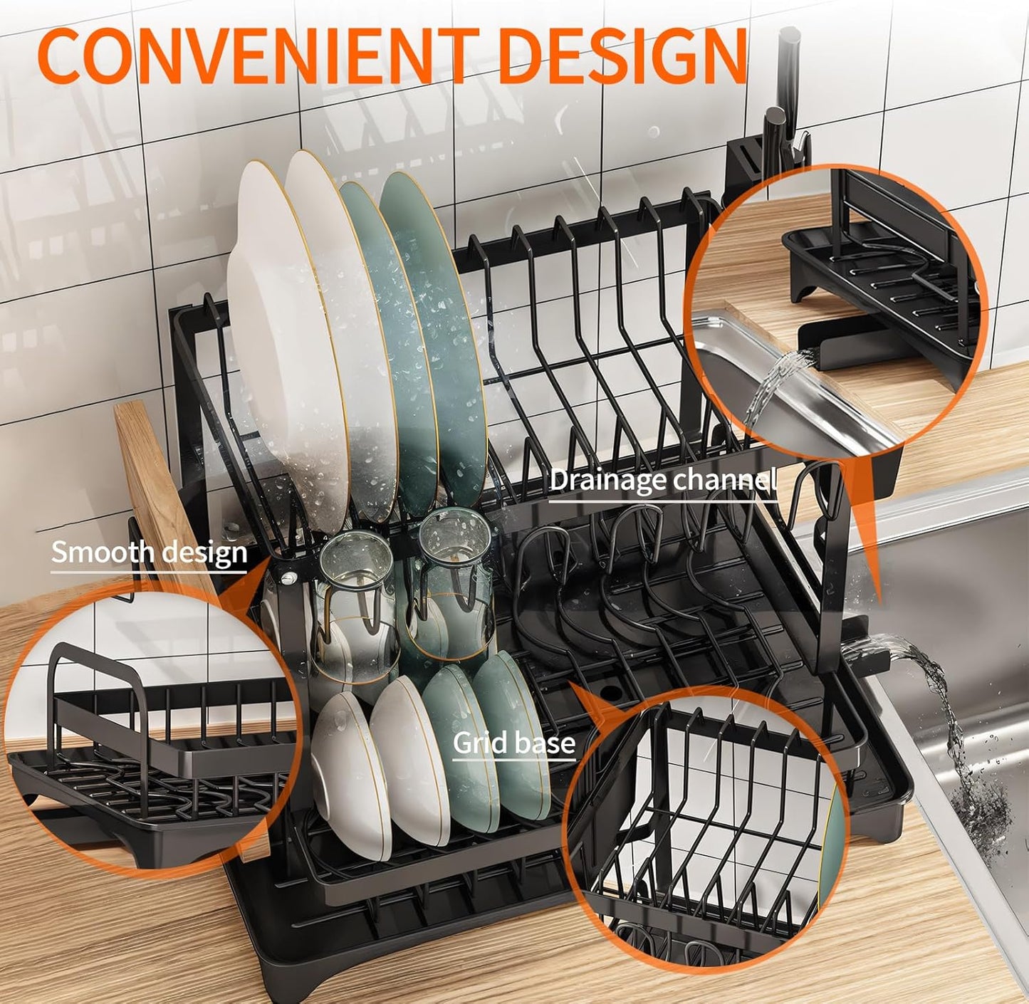 PRIMEX PRO 2 Tier Metal Dish Drainer Rack, Kitchen Sink Dish Rack with Cup Holder, Utensil Holder, Sink Drainer Rack for Kitchen Counter