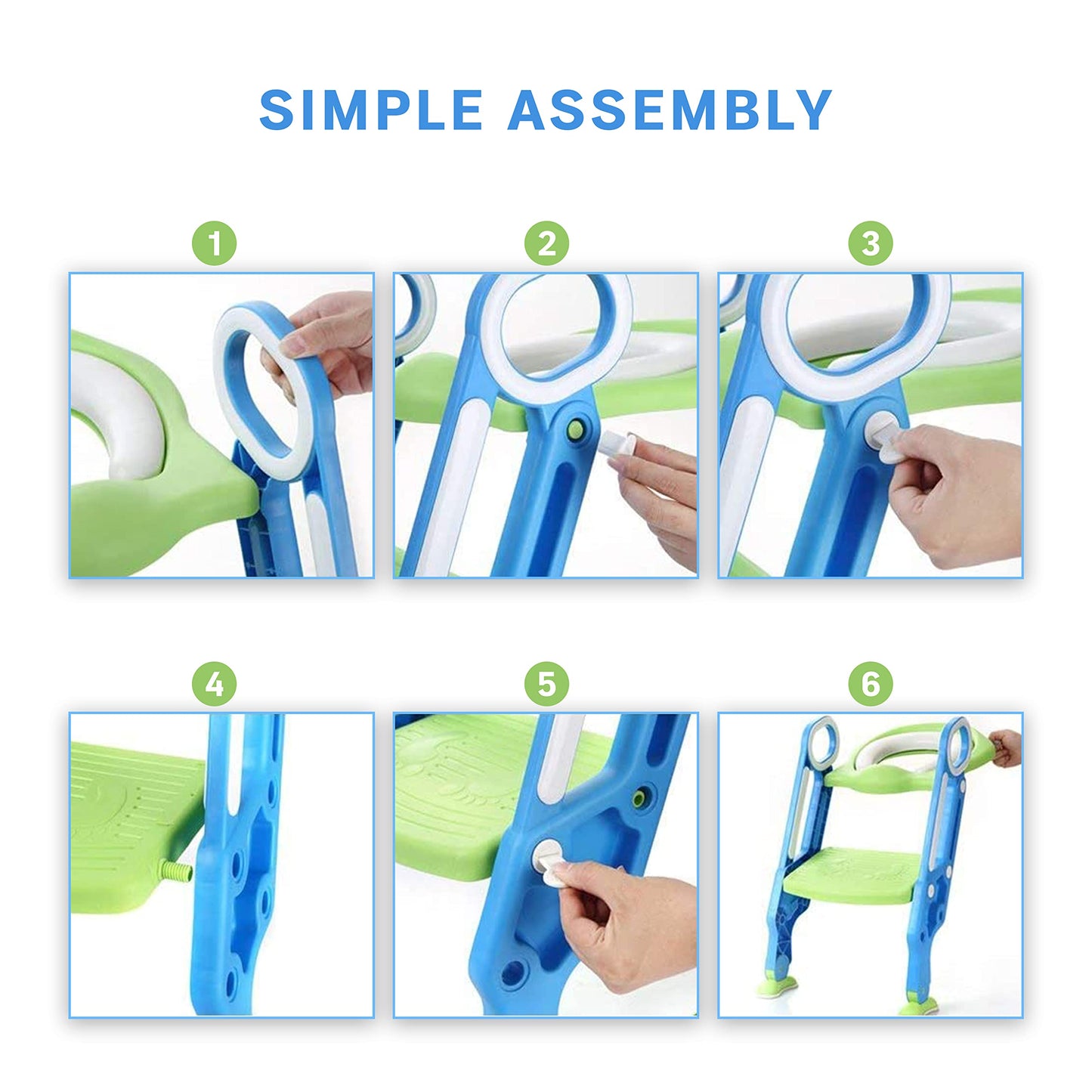 PRIMEX PRO Toddler Toilet Ladder Seat - Adjustable Potty-Training Seat, Soft Cushion Seat and Anti-Slip Steps Design - Easy to Install Portable Children Potty Training Chair (Green-blue)