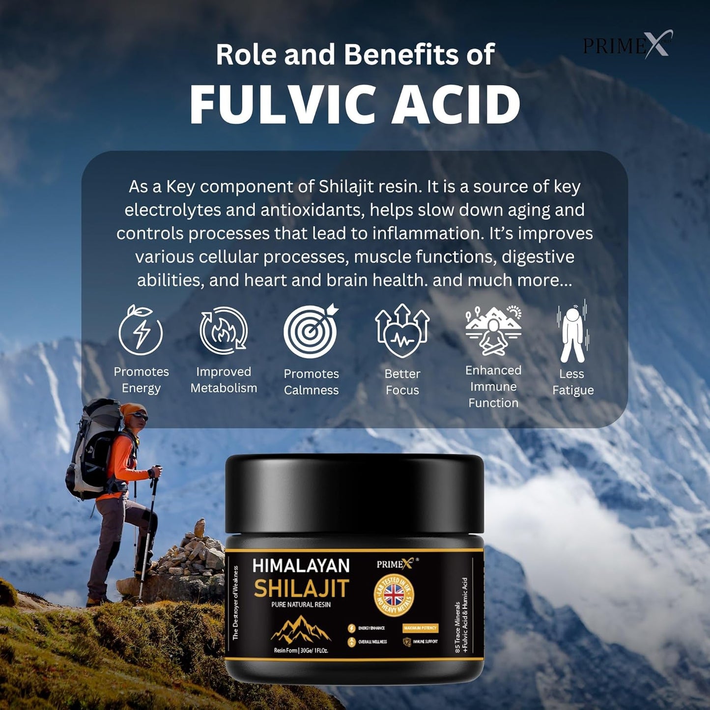 PRIMEX PRO Pure shilajit Resin, High Strength Original Himalayan Shilajit 30g - Gold Grade 100% Pure, Rich in Fulvic & Humic Acid, Minerals, Immune System, Mental Clarity & Stamina Booster