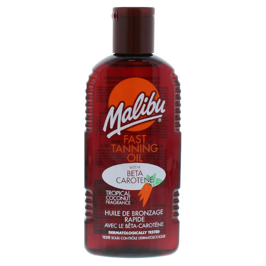Malibu Tanning Oil 200ml – Fast Bronzing Beta Carotene Sun Tan Enhancer for All Skin Types, Water Resistant, Coconut Scent, UV Protection