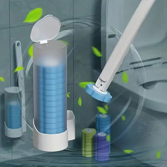 Toilet Brush Set with 6 Replacement Sponge Heads, with detergent, Disposable Wall-mounted toilet cleaning system with 6/18/32 Heads